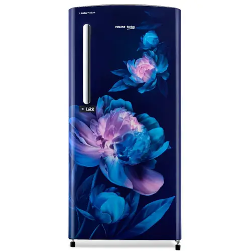 Voltas Beko 185 Litres 5 Star Direct Cool Single Door Refrigerator | Quick Freeze | Fresh Box | Crisper Humidity Controller | Flexlift Door Shelf | Door Lock (RDC220A / W0BDETM0000GD, Peony Delight Blue)